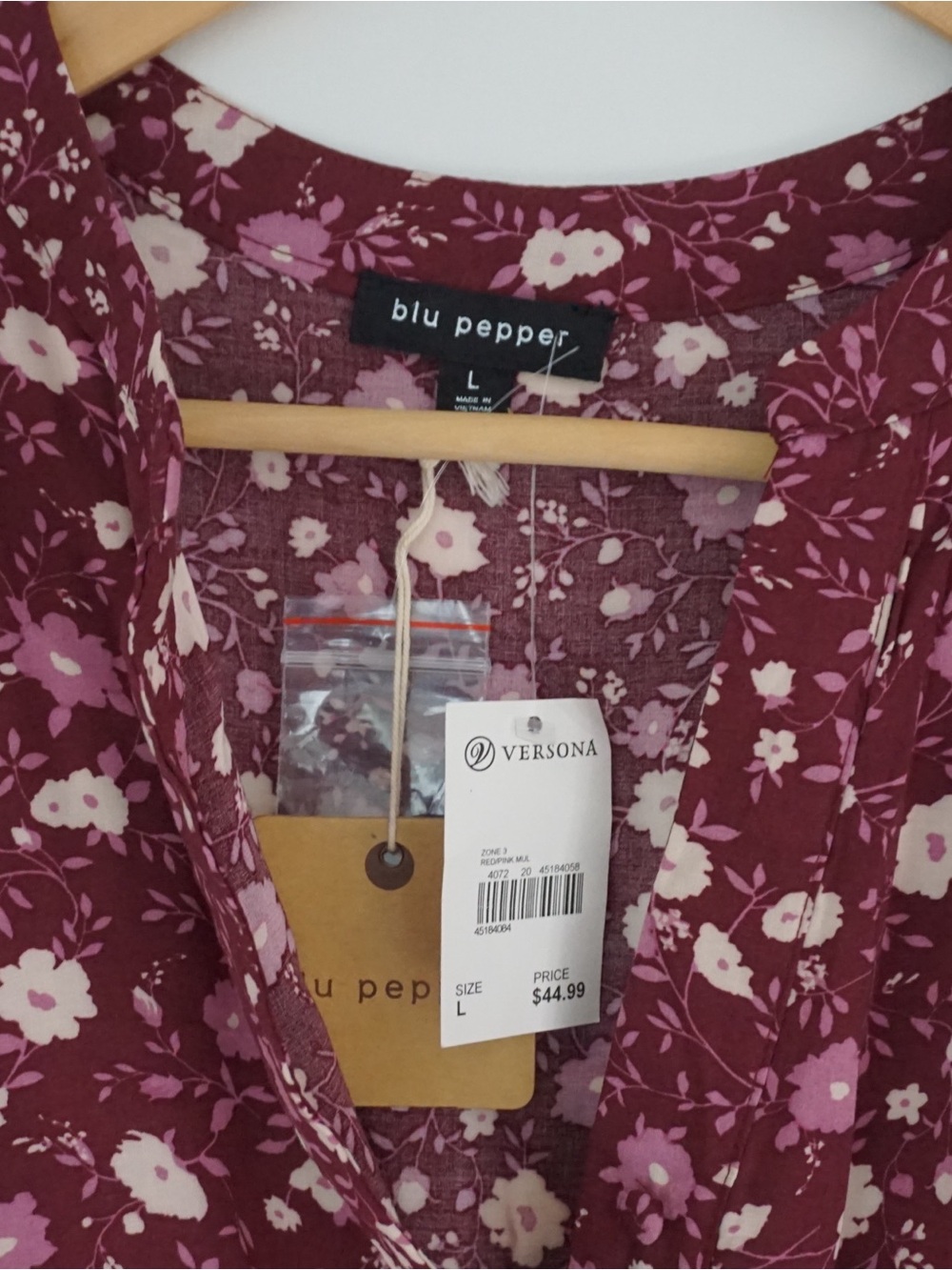 Blu Pepper Burgundy Floral V-Neck Babydoll Dress - Picture 3 of 3